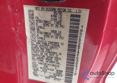 2000 Nissan Frontier Desert Runner Se-V6/Desert Runner Xe-V6 из США, поврежденный, VIN 1N6ED26T4YC309310